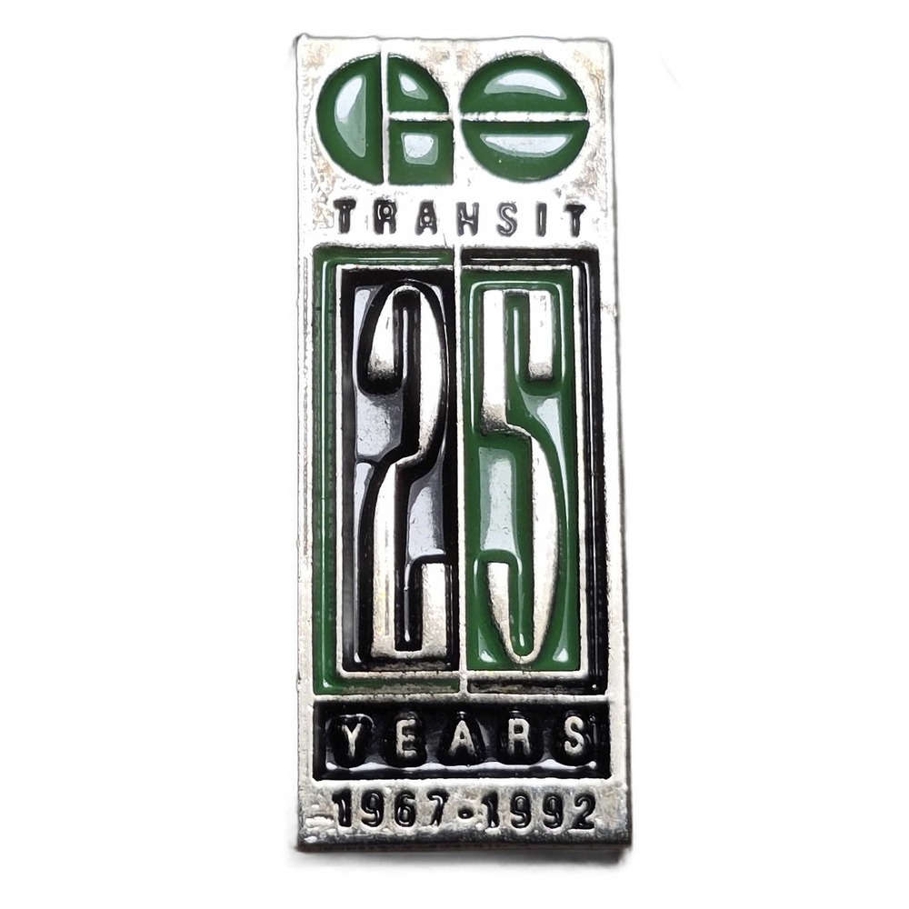 GO Transit 25 Years 1967-1992 Ontario Canada Backpack Lapel Vest Hat Pin F14